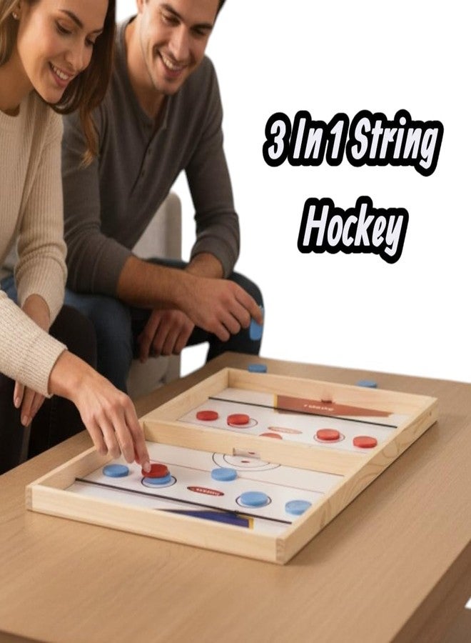 SARASI 3-in-1 Wooden Board Game Set, String Hockey, Ludo, Snake & Ladder, Natural Wood, Size: 61cm x 40cm x 3cm, Ages 6+, 2-4 Players, Indoor Family Entertainment - Image 2